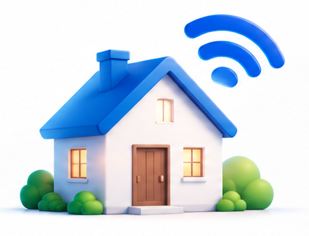 Casa com sinal Wi-Fi representando internet residencial